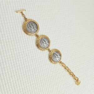 Gold Tone Coin Bracelet, Italian Style, Mint, Rare